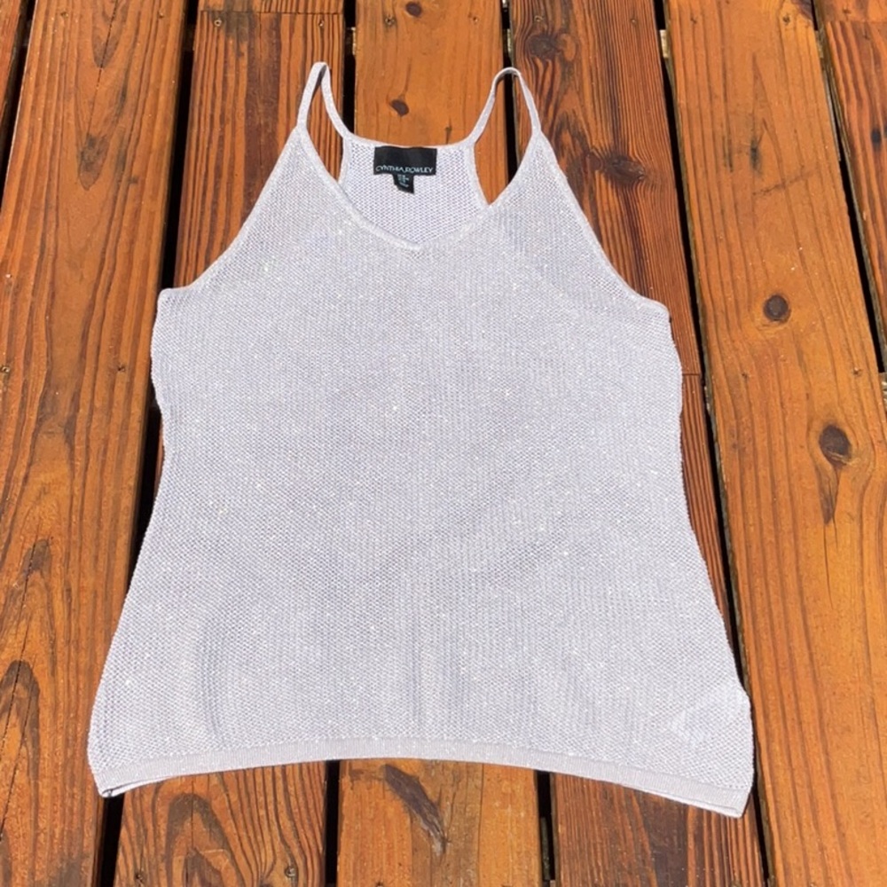 Cynthia Rowley Mesh Racerback Camisole In Shimmering Lt Gray Size Medium